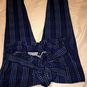 H&M Blue Plaid Trousers with Tie Waist